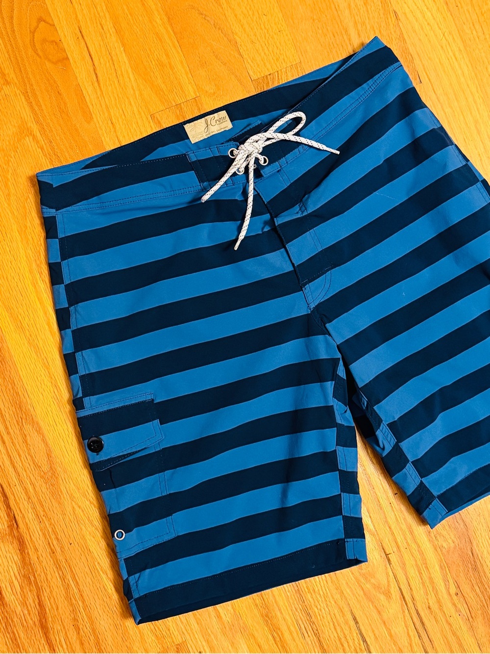 J. Crew Mens 9" Stretch Eco Board Short in ocean stripe Sz 32 Beach Surf